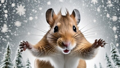 Wall Mural - adorable gerbil hamster dancing joyfully with a cheerful expression isolated on a white background