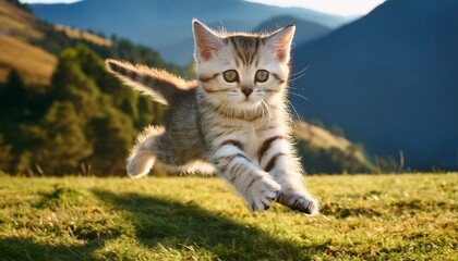 Wall Mural - jumping scottish kitten