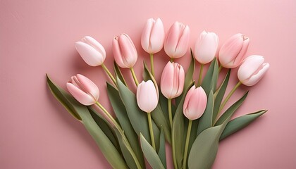 Wall Mural - bouquet of tulip flowers on a pink background spring composition