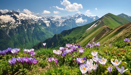 Wall Mural - spring wildflowers with beautiful mountain views