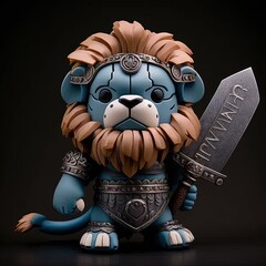 Sticker - a lion figurine holding a sword and wearing armor