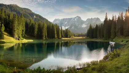 Wall Mural - beautiful mountain lake in forest