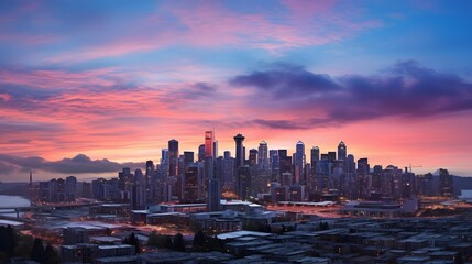 Wall Mural - Panorama of the city at sunset. Panoramic view of the city