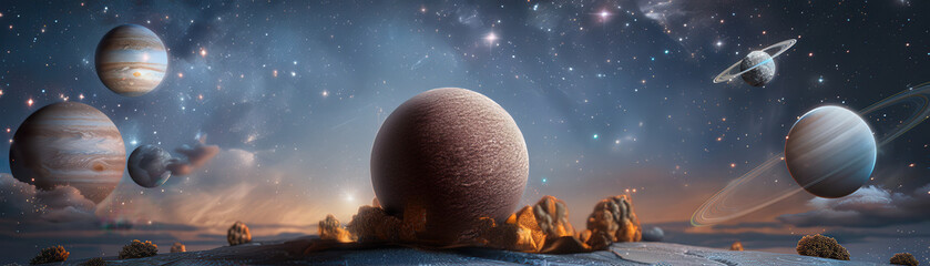 Wall Mural - a space scene with a large planet in the middle