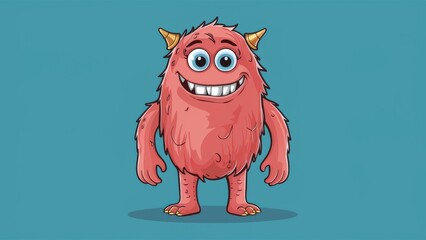 Sticker - A cartoon monster with horns and a big smile, AI