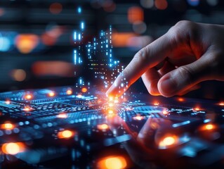 Aufkleber - A hand is pointing at a glowing computer screen