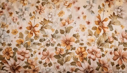 Wall Mural - old vintage paper wallpaper with flowers background texture