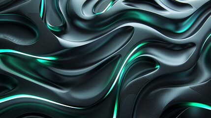 Wall Mural - Abstract Green And Black Wavy Surface