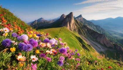 Wall Mural - colorful wildflowers on a mountain