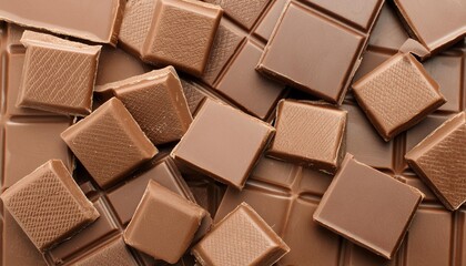 Wall Mural - milk chocolate chunks background top view of many chocolate blocks generative ai