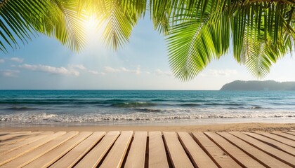 Wall Mural - sunny tropical beach the leaves of palm trees tropical beach summer vacation and tropical beach background concept