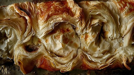 Sticker -   A close-up photo of a single piece of food on a baking sheet, surrounded by various other dishes