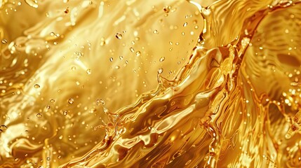 Poster - Elegant golden liquid with dynamic splashes, seen from above, ideal for digital backgrounds.