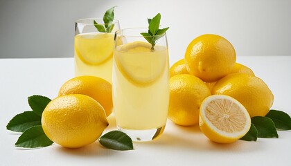 Wall Mural - fresh lemonade on the white background