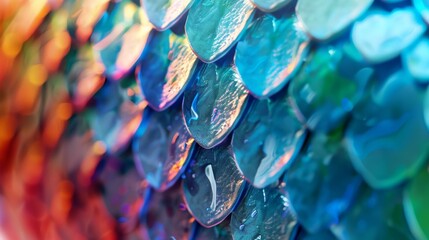 Aufkleber - The image showcases shiny and reflective scales that display a stunning array of vibrant colors, creating a lively and dynamic abstract scene.