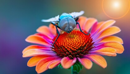 Poster - close up of vibrant macro flower with stunning vivid colors in super zoom detail