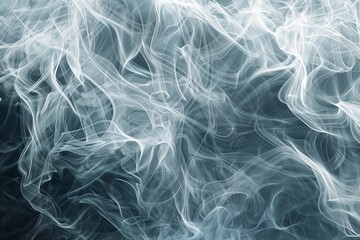 Poster - An evocative abstract photograph displaying intricate swirling patterns of white and blue smoke against a dark background, exuding a sense of tranquility and mystery.