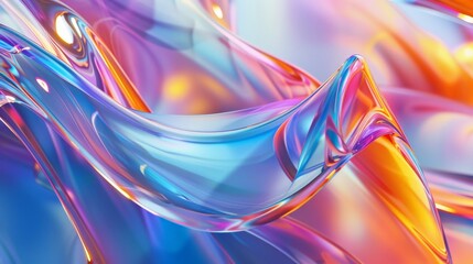 Poster - An abstract representation of wave-like, colorful swirling glass forms in fluid motion, blending vibrant hues and glossy textures for a visually intriguing artwork.