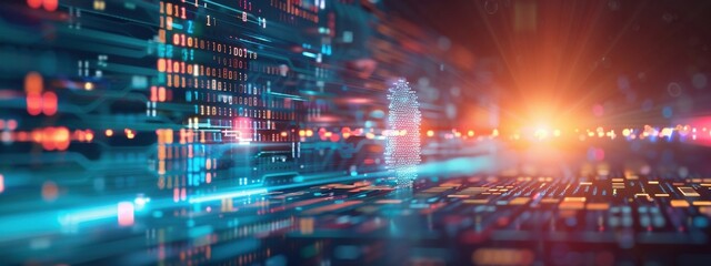 Poster - Abstract rendering of digital transformation and conceptual innovation, with a focus on emerging technologies in a virtual space.