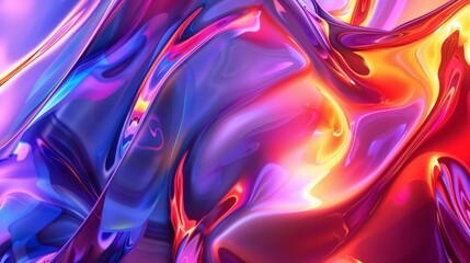 Aufkleber - A vibrant abstract artwork featuring dynamic liquid surfaces with bold colors, mixing hues of purple, orange, and blue in a sweeping and fluid motion.