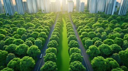 Poster - Aerial view of a green park in a city, sustainable urban planning, realistic, 8K, UHD