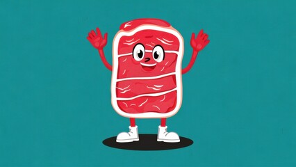 Sticker - A cartoon character of a piece of meat with arms and legs, AI