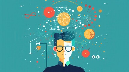 Wall Mural - AI and high-energy physics, scientific exploration, flat design illustration