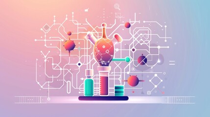 Poster - AI for smart materials, advanced chemistry, flat design illustration