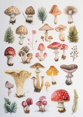 Grace Popp Watercolor botanical mushroom chartin background