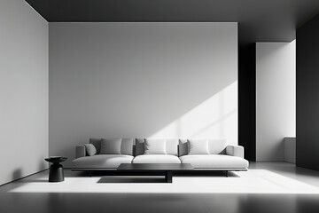 Poster - Minimalist black and white living room 3D rendering of light and shadow