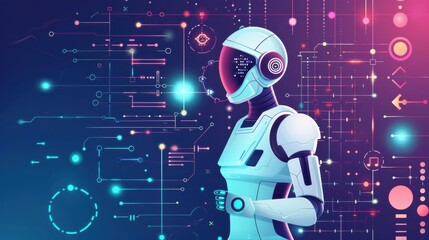 Poster - AI in space research, innovative technology, flat design illustration