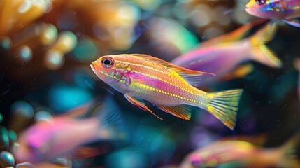 Wall Mural - Neon Fish Marine Life: A photo showcasing the diverse marine life, including neon fish