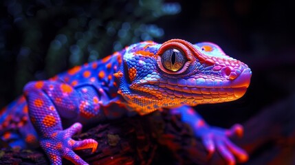 Wall Mural - Neon Reptiles Coloration: A series of images showcasing reptiles coloration illuminated in neon hues