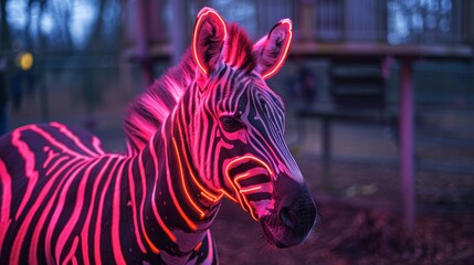 Wall Mural - Neon Zoo Animals Zebra: A photo of a zebra in a zoo