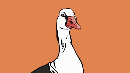 Sticker - A drawing of a white and black duck with red beak, AI