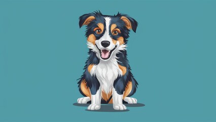 Poster - A cartoon dog sitting on a blue background with his tongue out, AI