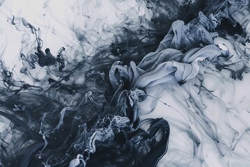 Poster - This image features an abstract pattern with black and white ink swirled together, creating a chaotic yet harmonious visual effect, perfect for modern artistic designs.