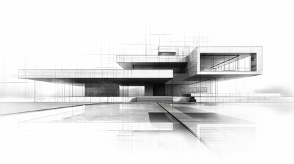 Aufkleber - Modern architecture design being drawn by an architect on white background