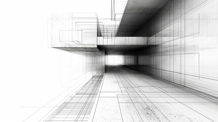 Poster - Abstract architecture drawing showing modern hall design