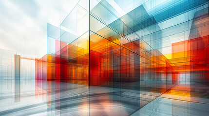 Poster - Modern abstract architecture featuring vibrant glass walls and open space