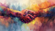 © Andres Mejia - Two people shaking hands making a deal in a colorful painting