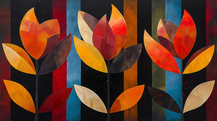 Poster - Abstract floral design with bold colors and geometric shapes