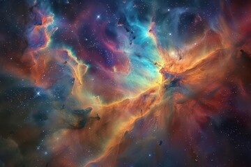 nebula swirling with vibrant cosmic hues star clusters twinkling vast celestial landscape aweinspiri