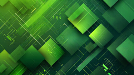 Poster - Abstract green technology background with squares and lines