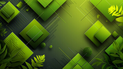 Fototapete - Abstract green geometric shapes background with plants