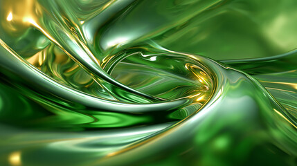 Aufkleber - Abstract green and gold liquid metal swirling in a smooth pattern