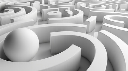 White ball trying to find its way out of a circular maze