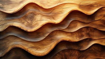 Aufkleber - Carved wood texture forming abstract wavy pattern background