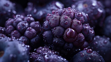 Poster - Close up of fresh blackberries covered in water droplets
