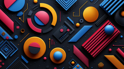 Poster - Colorful geometric shapes forming modern abstract design on black background